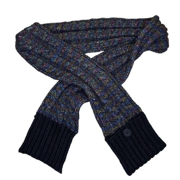 Columbia Pocket Scarf Button Closure Cable Knit Ribbed Black Wool Multicolor - Picture 1 of 3
